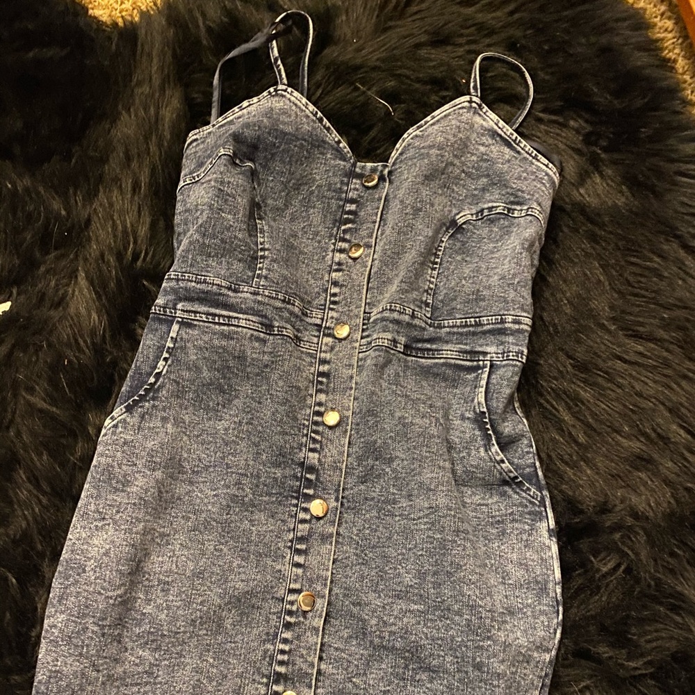 Demin Bottom Dress with Pockets
